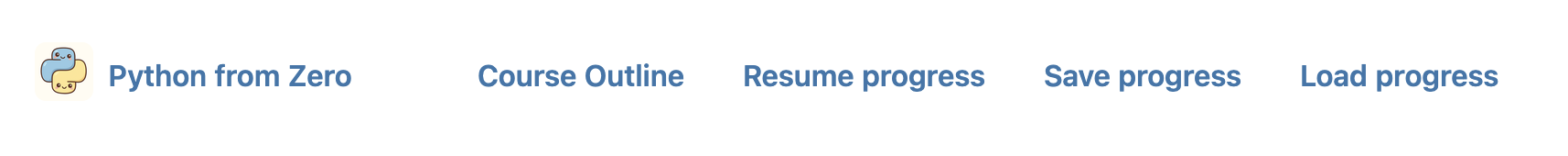Save progress, Load progress and Resume progress links in the top menu bar
