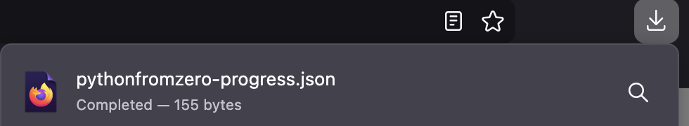 Browser download showing the pythonfromzero-progress.json file