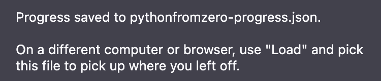 Progress saved confirmation message