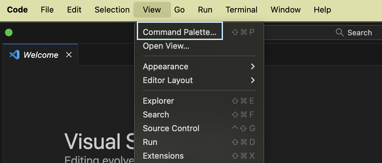 VS Code command palette