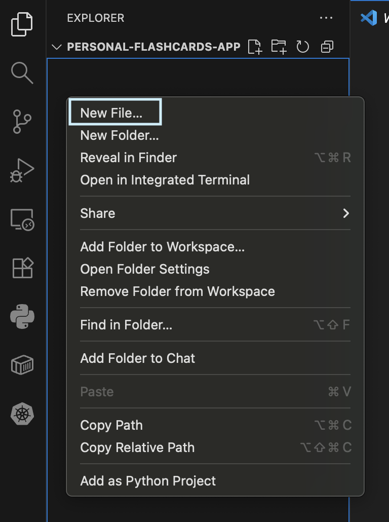 VS Code explorer right click menu