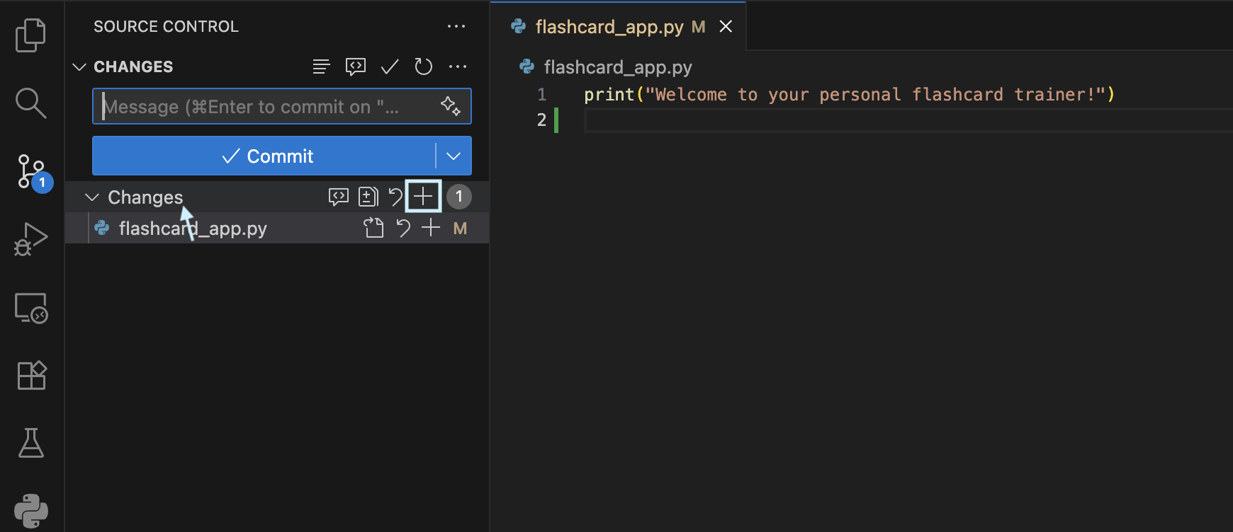 VS Code Source Control stage all files