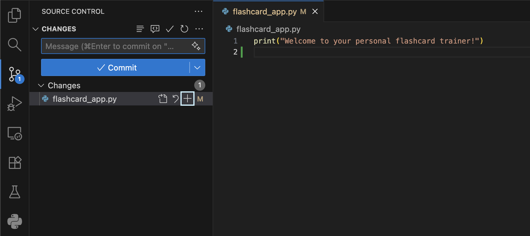 VS Code Source Control stage file