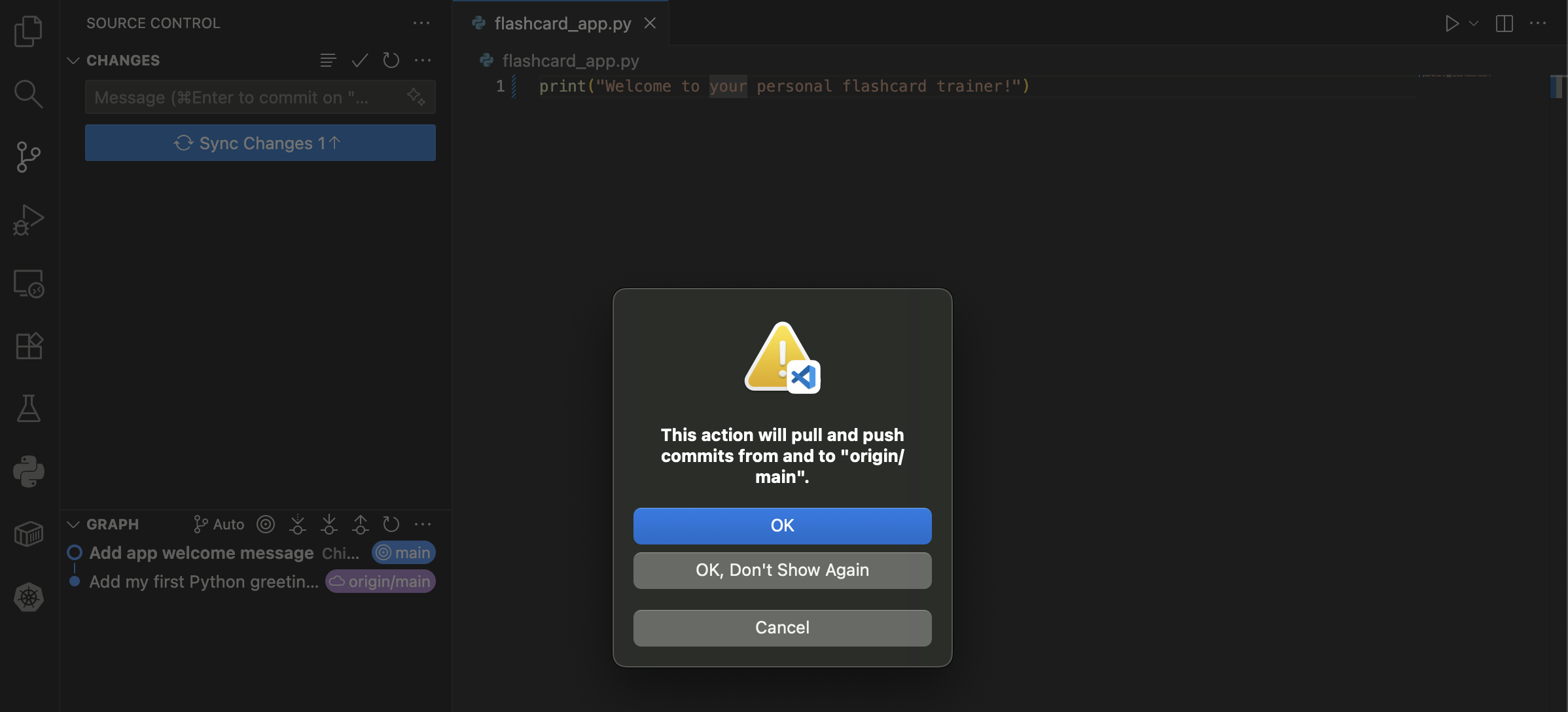 VS Code popup