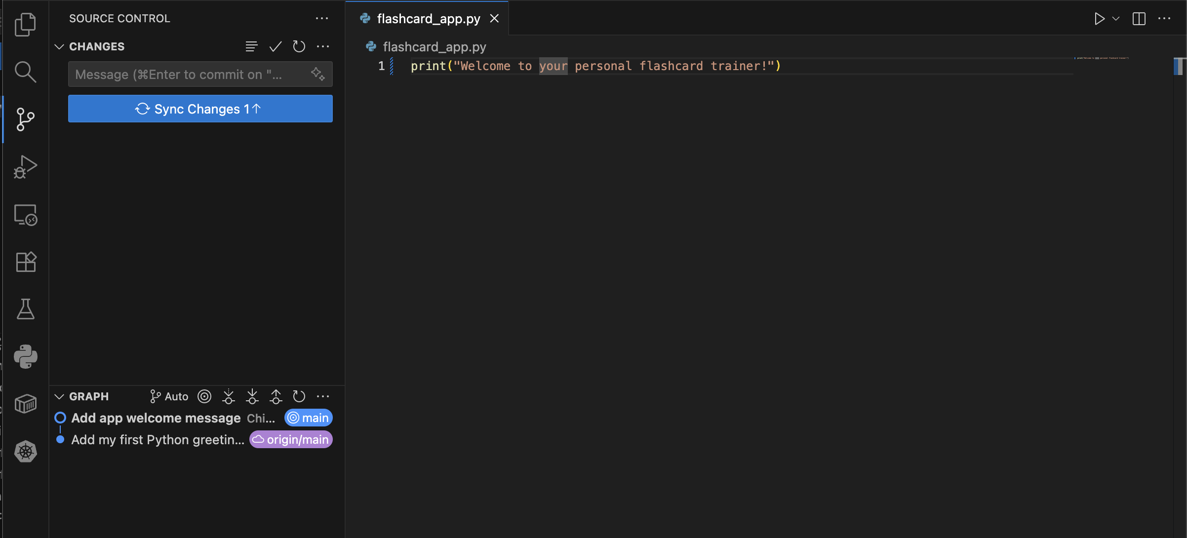 VS Code Source Control Sync Changes button